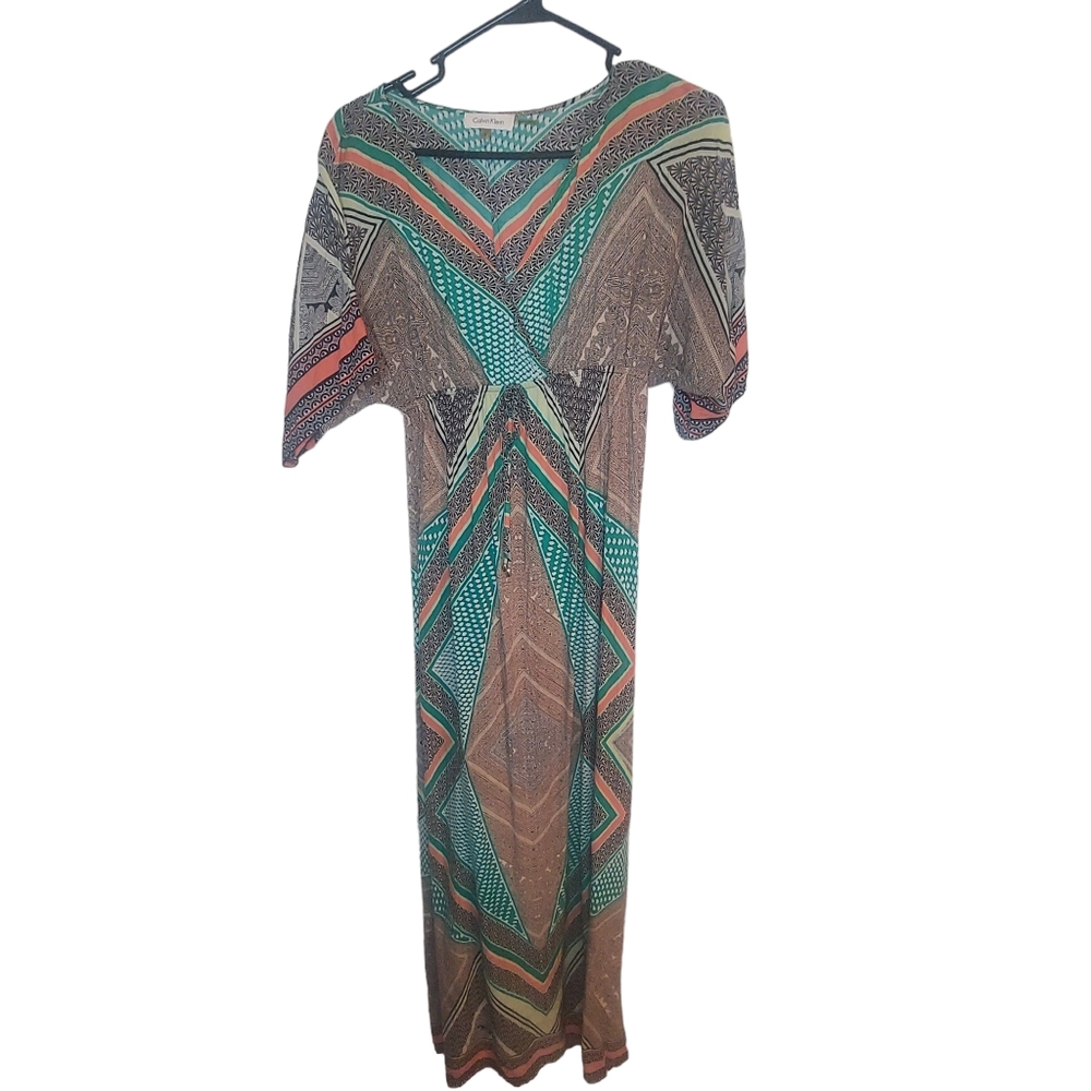 Calvin Klein Maxi Dress Kimono Style  Empire Waist Size S EUC